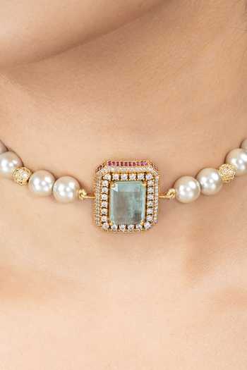 Joules by Radhika_Green Kavya Pearl Choker Necklace _Online_at_Aza_Fashions
