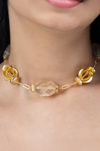 Joules by Radhika_Gold Plated Layana Faceted Bead Necklace _Online_at_Aza_Fashions