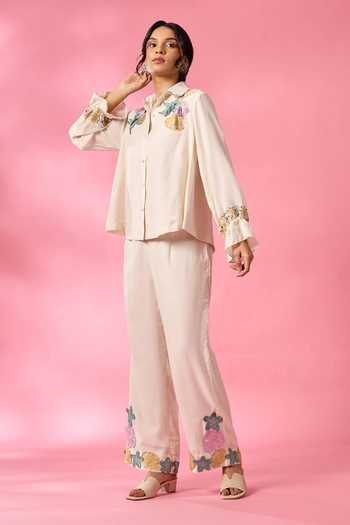 Neitri Mist Shell Embroidered Shirt & Pant Co-ord Set 
