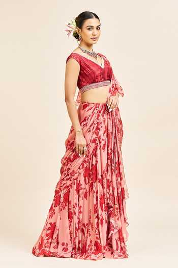 Issa Studio By Chetana & Swathi Mishika Pre-Draped Ruffle Saree With Blouse 