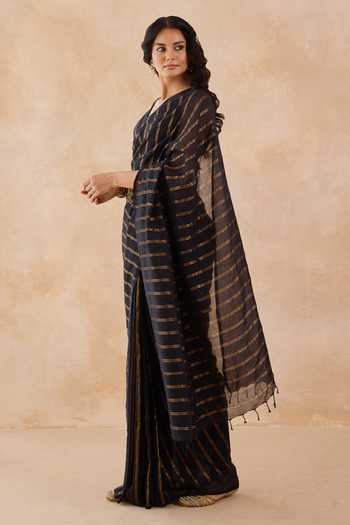 Amaara Kohl Black Pure Cotton Handloom Saree With Running Blouse 