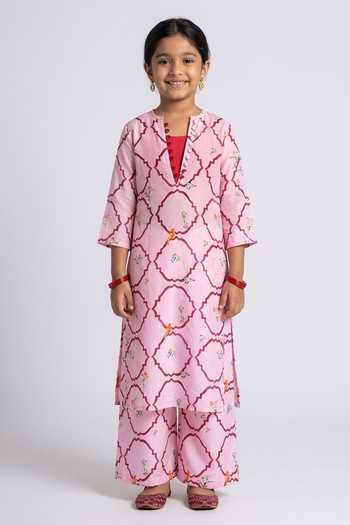 Amrood Floral Jaal Pattern Pink Kurta For Kids