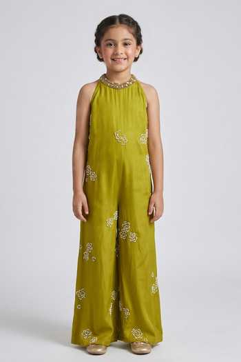 Amrood Floral Pearl Embellished Jumpsuit For Kids