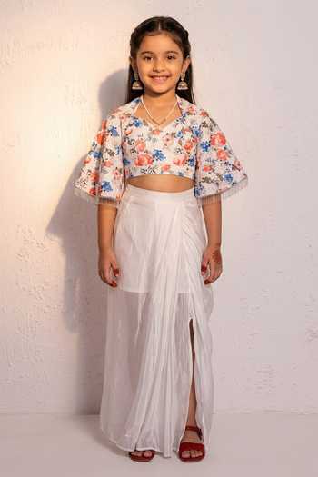 Redpine Designs Floral Sequin Cape & Bustier Skirt Set For Kids