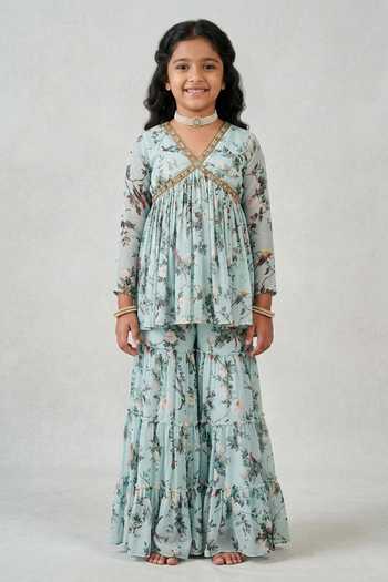 Redpine Designs Vintage Floral Print Kurta Set For Kids