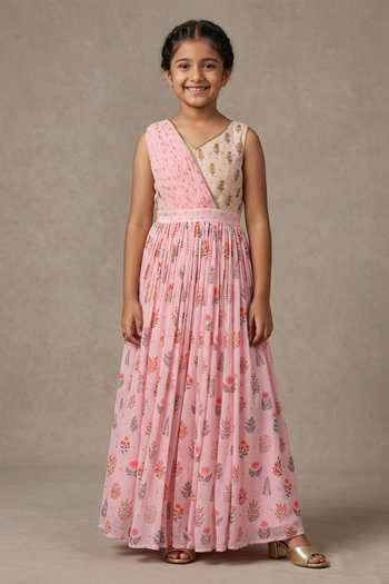 Redpine Designs Floral Print Embroidered Gown For Kids