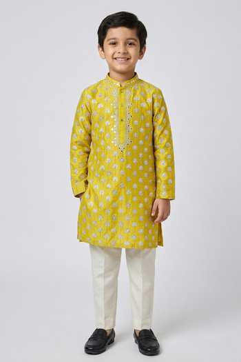 Chatenya Mittal Yellow Padma Mirror Embroidered Kurta For Kids