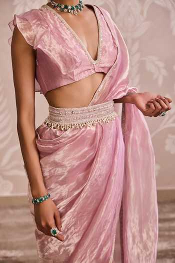 Ridhi Mehra_Pink Embroidered Tissue Belt _Online_at_Aza_Fashions