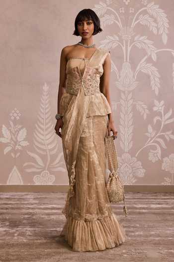 Buy_Ridhi Mehra_Gold Embroidered Corset Tissue Belt _Online_at_Aza_Fashions