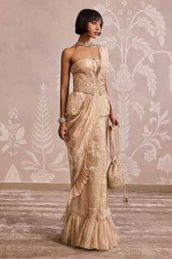 Ridhi Mehra_Gold Embroidered Corset Tissue Belt _at_Aza_Fashions