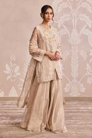 Shop Ridhi Mehra Gold Tissue Round Neck Embroidered Kurta Set Online at Aza Fashions Shop_Ridhi Mehra_Gold Tissue Round Neck Embroidered Kurta Set _Online_at_Aza_Fashions