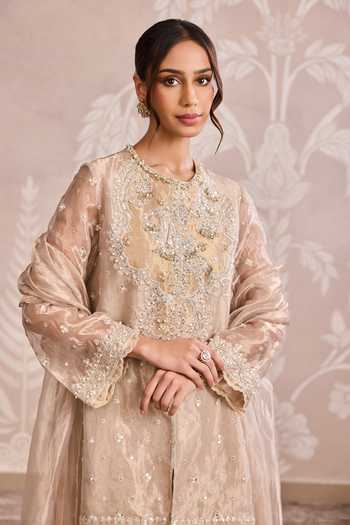 Ridhi Mehra Gold Tissue Round Neck Embroidered Kurta Set at Aza Fashions Ridhi Mehra_Gold Tissue Round Neck Embroidered Kurta Set _at_Aza_Fashions