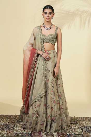 Arpita Mehta Vintage Rose Print Lehenga Set 