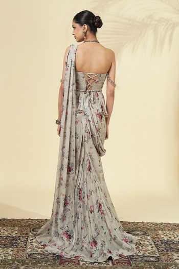 Arpita Mehta Vintage Rose Print Saree With Corset 