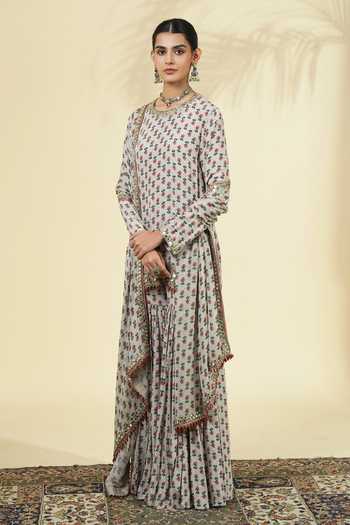 Buy Arpita Mehta Ivory Silk, Crepe, Georgette Round Neck Printed Kurta Set Online at Aza Fashions Buy_Arpita Mehta_Ivory Silk, Crepe, Georgette Round Neck Printed Kurta Set _Online_at_Aza_Fashions