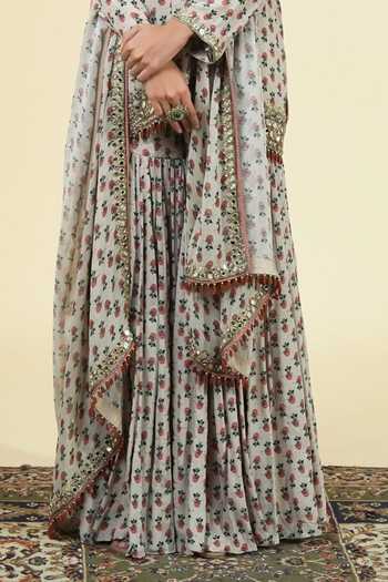 Shop_Arpita Mehta_Ivory Silk, Crepe, Georgette Round Neck Printed Kurta Set _Online_at_Aza_Fashions