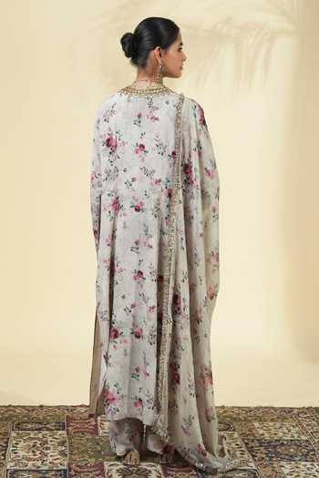 Buy_Arpita Mehta_Ivory Silk, Crepe, Georgette Round Neck Vintage Rose Print Kurta Set _Online_at_Aza_Fashions