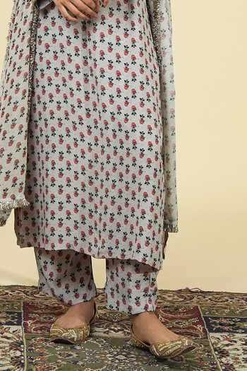 Arpita Mehta_Ivory Crepe, Silk, Georgette Round Neck, Yes Vintage Rose Butti Print Kurta Set _Online_at_Aza_Fashions