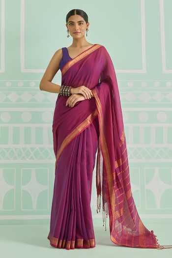Amaara Magenta Wine Saree With Running Blouse 