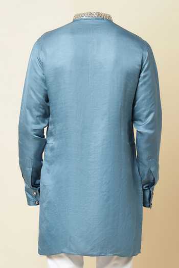SPRING BREAK Linen Satin Embroidered Kurta For Kids