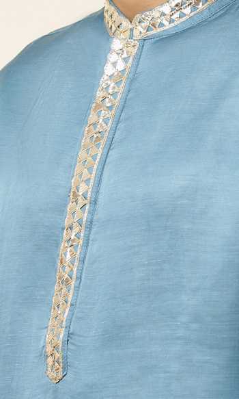 SPRING BREAK Blue Linen, Satin Embroidery Kurta For Kids Online at Aza Fashions SPRING BREAK_Blue Linen, Satin Embroidery Kurta For Kids_Online_at_Aza_Fashions