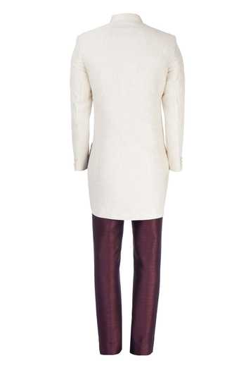 Manish Nagdeo Ivory sherwani with wine trousers For Kids