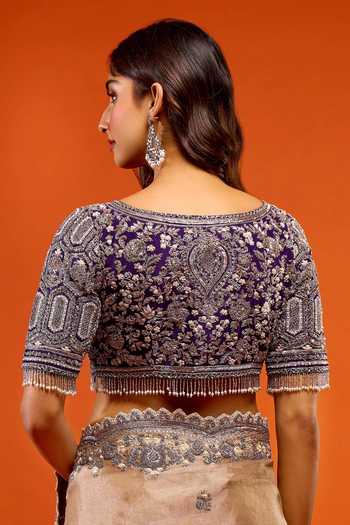 Prisho Gold Embroidery, Pearls, Beads, Zari, Stones, Tassels Resham Work Saree Set Online at Aza Fashions Prisho_Gold Embroidery, Pearls, Beads, Zari, Stones, Tassels Resham Work Saree Set_Online_at_Aza_Fashions