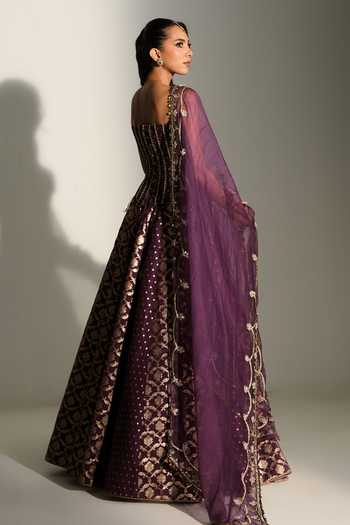Mahima Mahajan Purple Chanderi Embroidery Sweetheart Neck Diya Corset Lehenga Set Online at Aza Fashions Mahima Mahajan_Purple Chanderi Embroidery Sweetheart Neck Diya Corset Lehenga Set _Online_at_Aza_Fashions