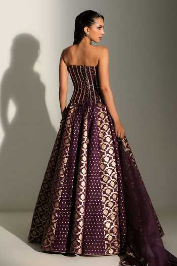Shop Mahima Mahajan Purple Chanderi Embroidery Sweetheart Neck Diya Corset Lehenga Set Online at Aza Fashions Shop_Mahima Mahajan_Purple Chanderi Embroidery Sweetheart Neck Diya Corset Lehenga Set _Online_at_Aza_Fashions
