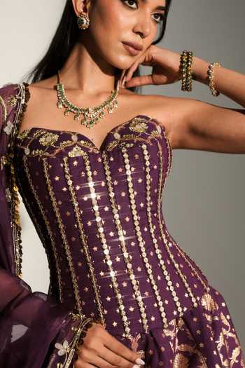 Shop Mahima Mahajan Purple Chanderi Embroidery Sweetheart Neck Diya Corset Lehenga Set Shop_Mahima Mahajan_Purple Chanderi Embroidery Sweetheart Neck Diya Corset Lehenga Set
