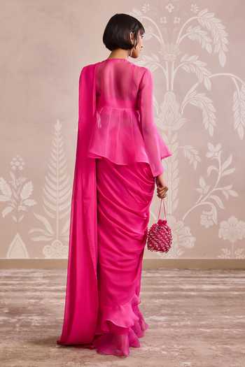 Ridhi Mehra Organza Peplum Jacket With Saree Set 