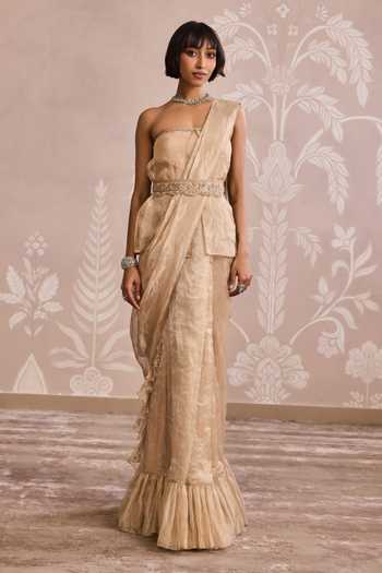 Ridhi Mehra Ruffle Hem Saree Gown With Belt 