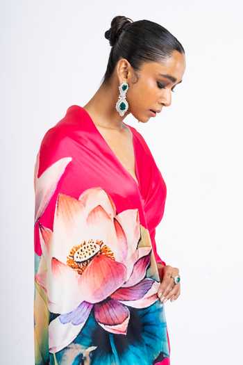 Shop_Studio 113_Pink Silk, Satin Anita Hand Painted Saree With Running Blouse _Online_at_Aza_Fashions