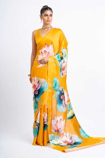 Studio 113 Anita Lotus Hand Painted Saree With Running Blouse 