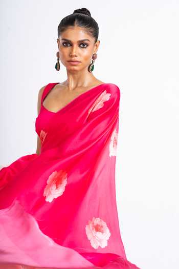 Buy Studio 113 Pink Silk, Satin Roma Floral Print Saree With Running Blouse Online at Aza Fashions Buy_Studio 113_Pink Silk, Satin Roma Floral Print Saree With Running Blouse _Online_at_Aza_Fashions
