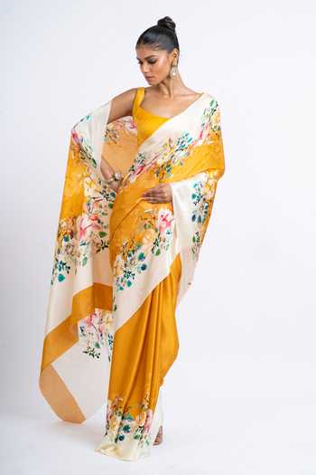 Studio 113 Orange Silk, Satin Rina Printed Saree With Running Blouse Online at Aza Fashions Studio 113_Orange Silk, Satin Rina Printed Saree With Running Blouse _Online_at_Aza_Fashions