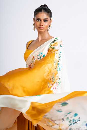 Buy Studio 113 Orange Silk, Satin Rina Printed Saree With Running Blouse Online at Aza Fashions Buy_Studio 113_Orange Silk, Satin Rina Printed Saree With Running Blouse _Online_at_Aza_Fashions
