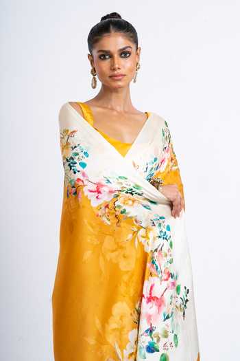 Shop Studio 113 Orange Silk, Satin Rina Printed Saree With Running Blouse Online at Aza Fashions Shop_Studio 113_Orange Silk, Satin Rina Printed Saree With Running Blouse _Online_at_Aza_Fashions
