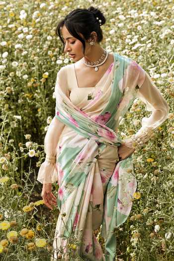 Shop Studio 113 Green Chiffon Alea Hazel Ombre Saree With Running Blouse Online at Aza Fashions Shop_Studio 113_Green Chiffon Alea Hazel Ombre Saree With Running Blouse _Online_at_Aza_Fashions