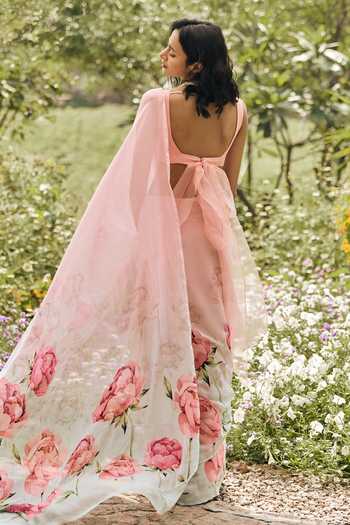 Studio 113 Monica Coral Reef Ombre Saree With Running Blouse 