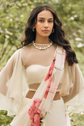 Studio 113 White Chiffon Monica Printed Saree With Running Blouse Online at Aza Fashions Studio 113_White Chiffon Monica Printed Saree With Running Blouse _Online_at_Aza_Fashions