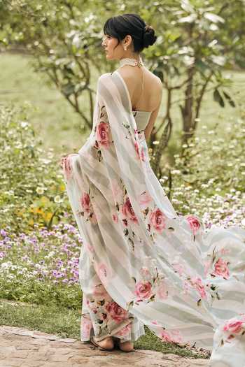 Studio 113 Annie Pearl Blue Chiffon Saree With Running Blouse 