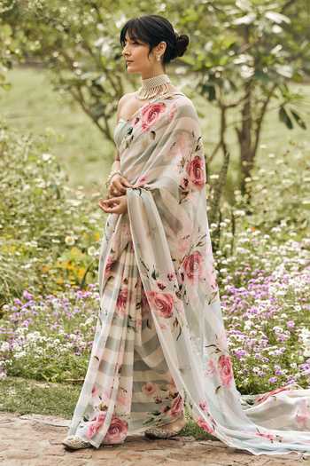 Buy Studio 113 Blue Chiffon Annie Pearl Saree With Running Blouse Online at Aza Fashions Buy_Studio 113_Blue Chiffon Annie Pearl Saree With Running Blouse _Online_at_Aza_Fashions