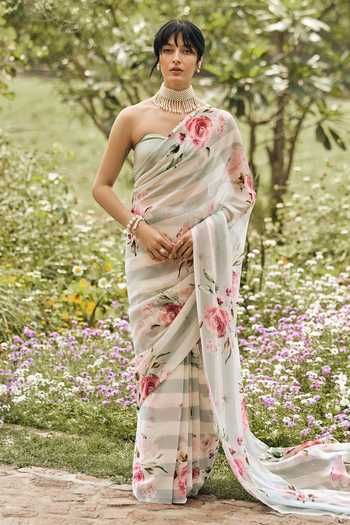 Studio 113 Annie Pearl Blue Chiffon Saree With Running Blouse 