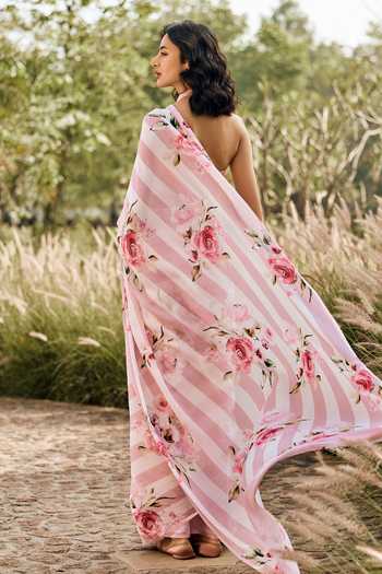 Studio 113 Annie Old Rose Chiffon Saree With Running Blouse 