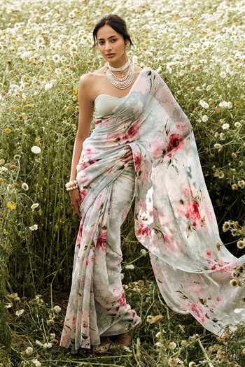 Studio 113 Veronica Pearl Blue Saree With Running Blouse 