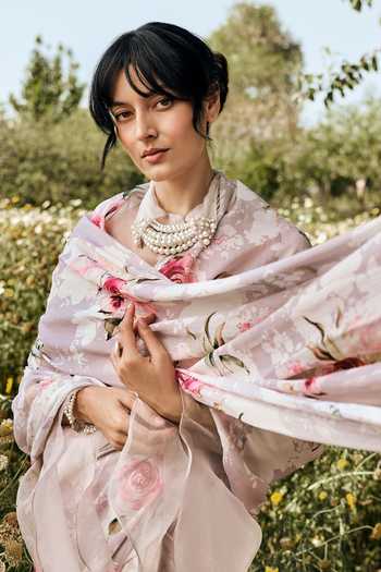 Studio 113_Purple Chiffon Veronica Printed Saree With Running Blouse _Online_at_Aza_Fashions