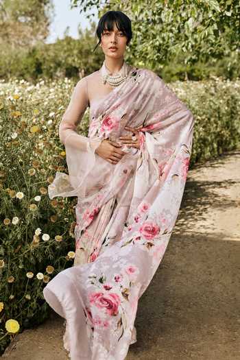 Buy_Studio 113_Purple Chiffon Veronica Printed Saree With Running Blouse _Online_at_Aza_Fashions