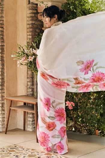 Studio 113 Vera White Chiffon Saree With Running Blouse 
