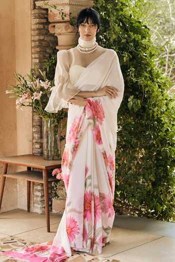 Studio 113 Vera White Chiffon Saree With Running Blouse 